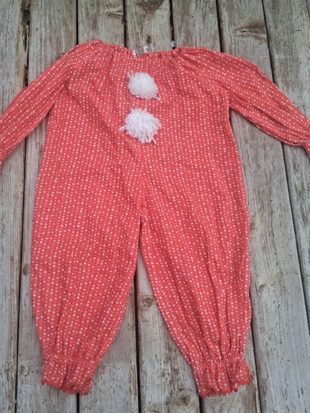Vintage Clown Costume Kids M-L Red Heart Pattern Jumpsuit
